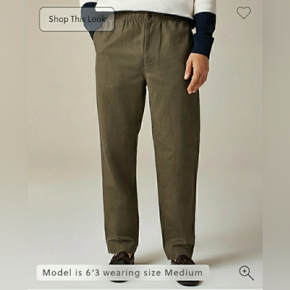 NWT J.Crew Pier pant in cotton-linen blend canvas L Large ROOKWOOD OLIVE
